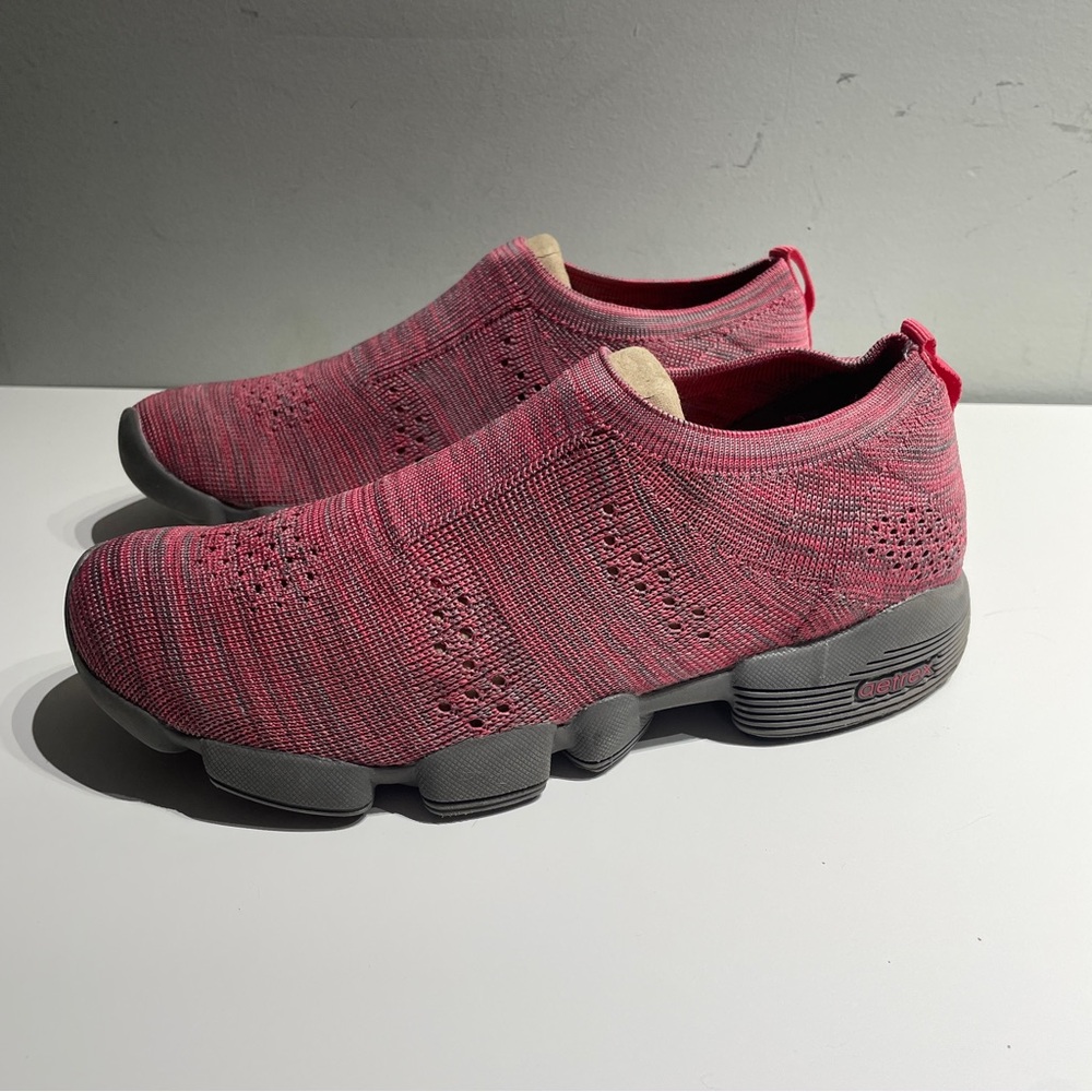Slip-On Knit Sneakers in Pink and Gray